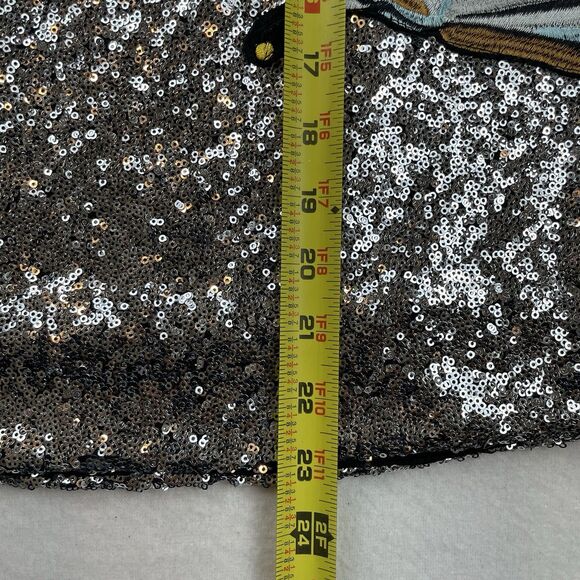 Dragon Fly Applique Silver Sequin Metallic Shimmer Midi Skirt Whimsical Y2K-M - Picture 4 of 11